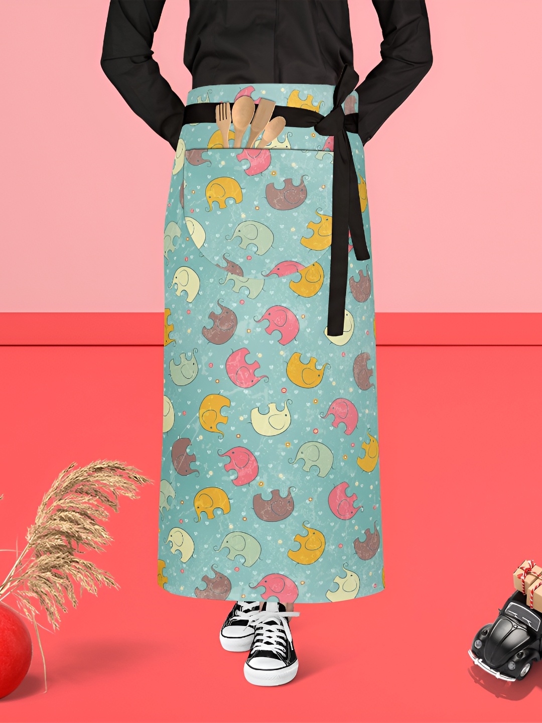 

ArtzFolio Black & Sea Green Printed Cotton Waist Apron