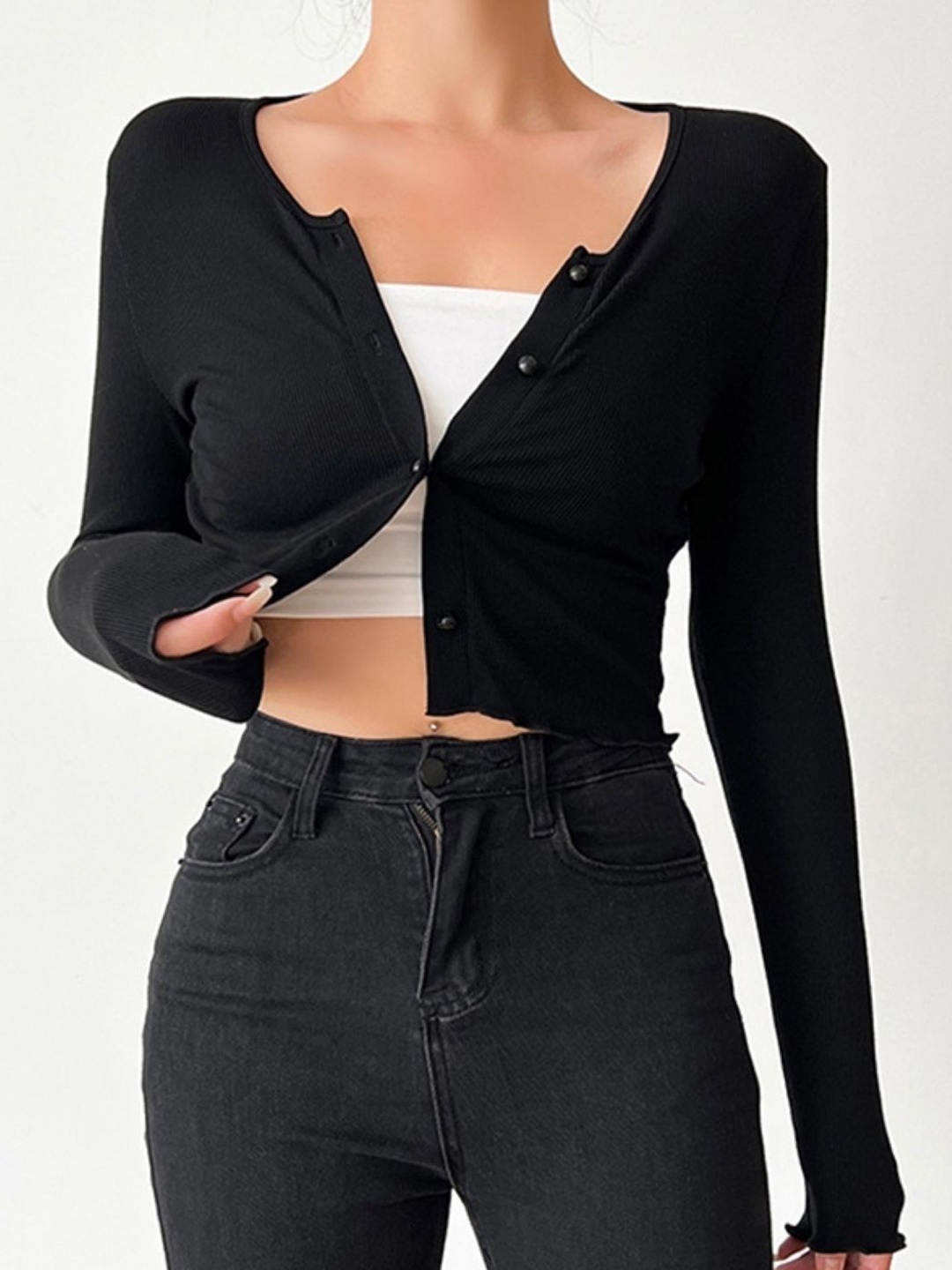 

KPOP Women Extended Sleeves Crop Top, Black