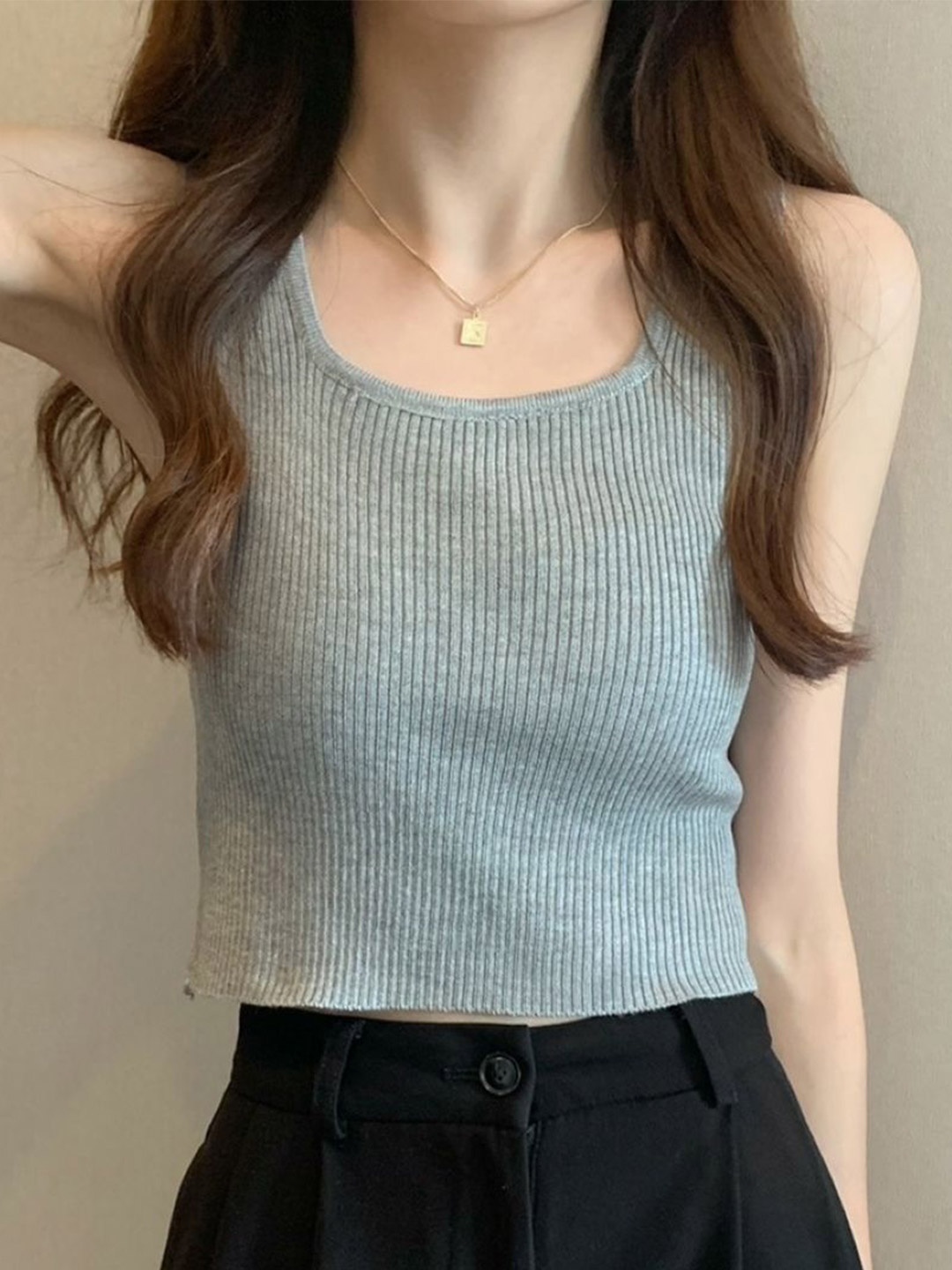 

HERE&NOW Women Sleeveless Cotton Top, Grey