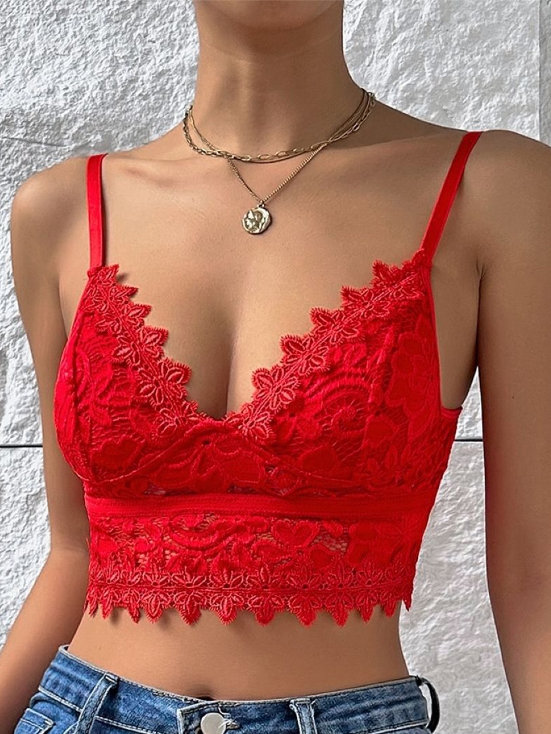 

HERE&NOW Women Shoulder Straps Bralette Crop Top, Red