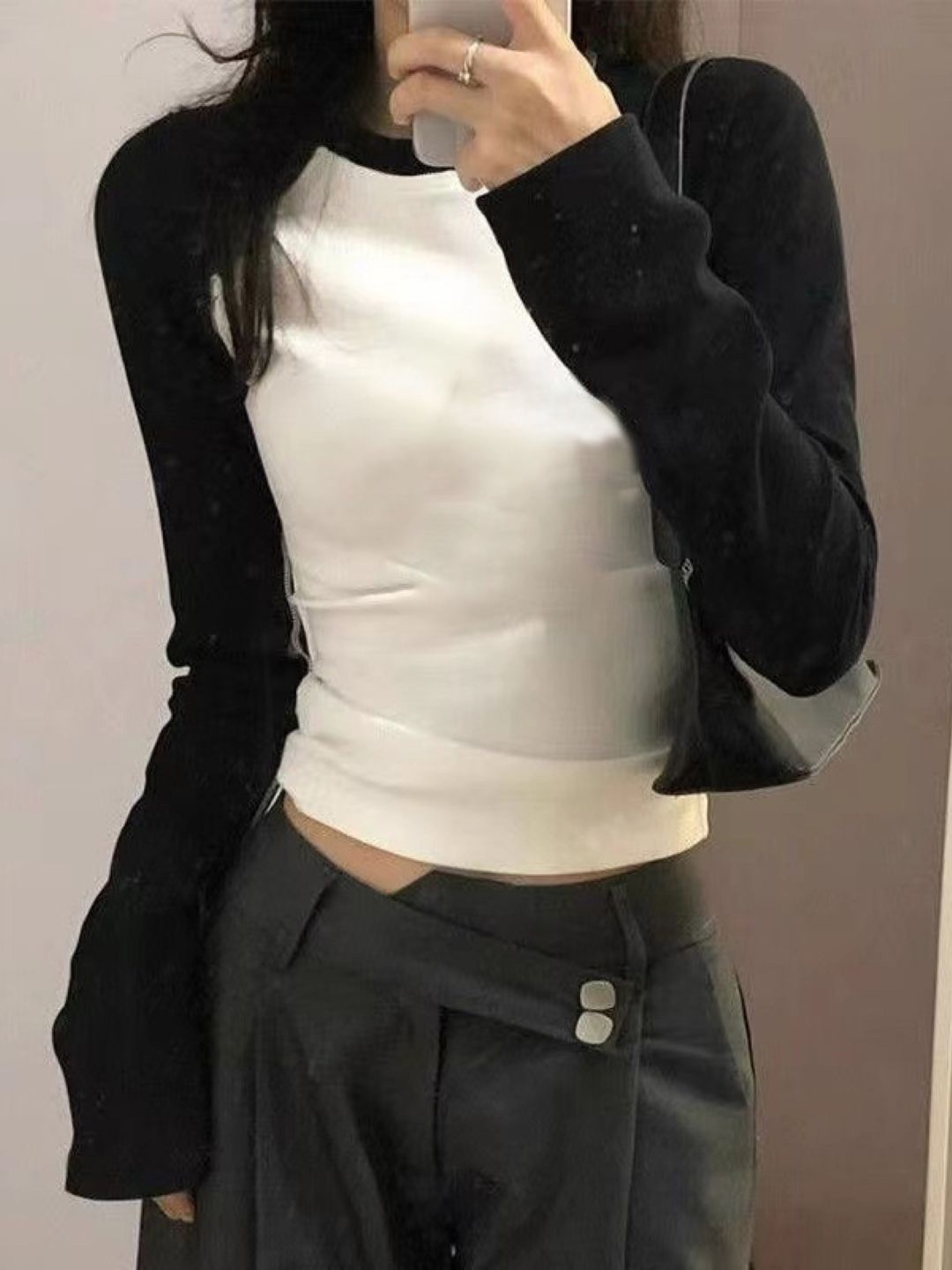 

HERE&NOW Women Colourblocked Long Sleeves Cotton Top, White
