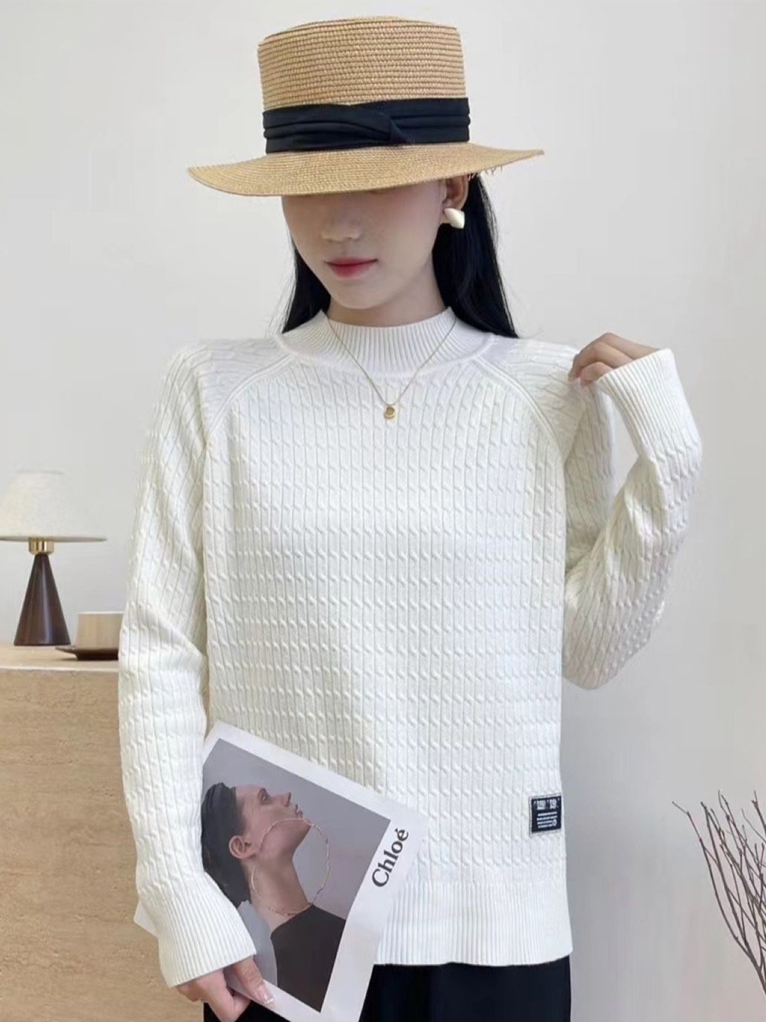 

KPOP Women High Neck Top, White