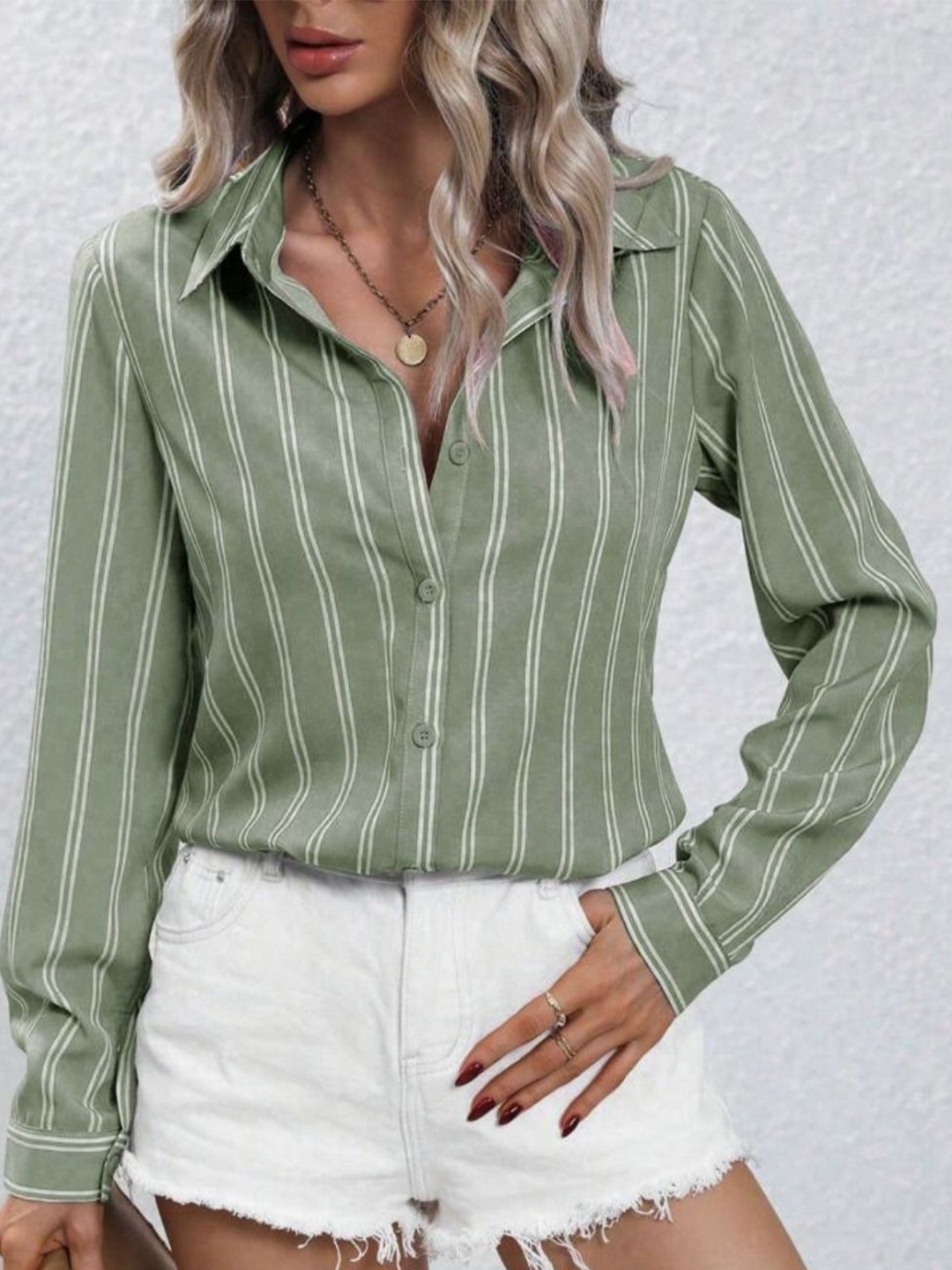 

StyleCast Women Striped Casual Shirt, Green