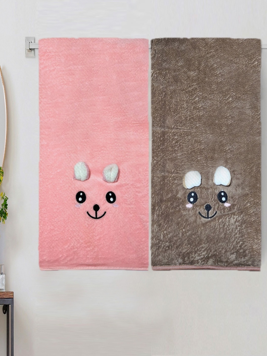 

ANA Pink & Brown 2 Pieces Bunny Face Printed 300 GSM Bath Towels