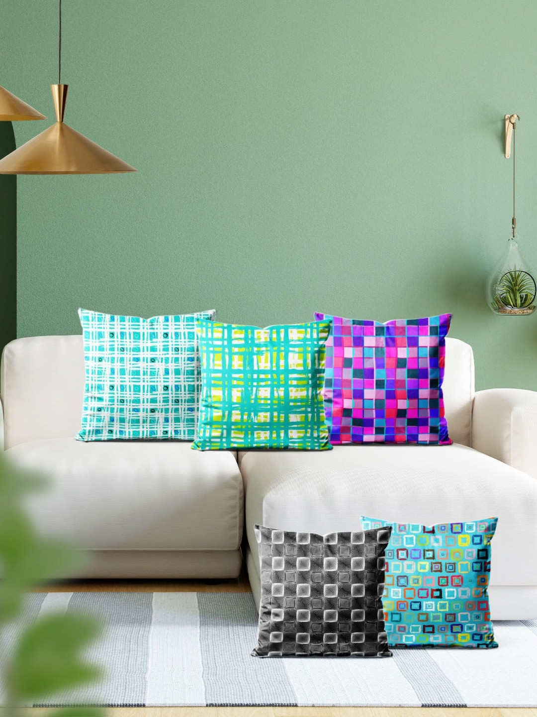 

ArtzFolio Multicoloured Set of 5 Velvet Square Cushion Covers, Multi