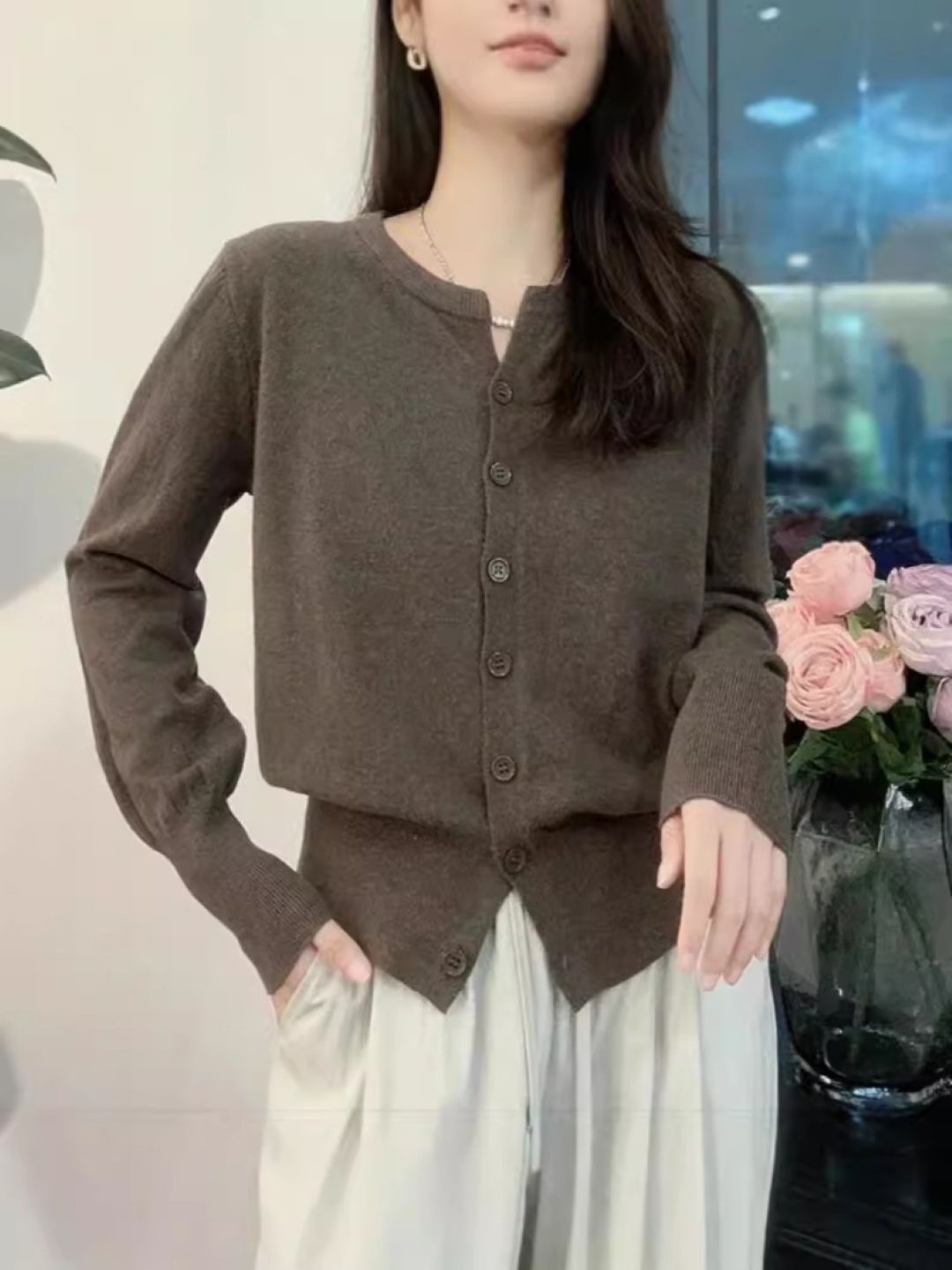 

HERE&NOW Women Extended Sleeves Top, Brown