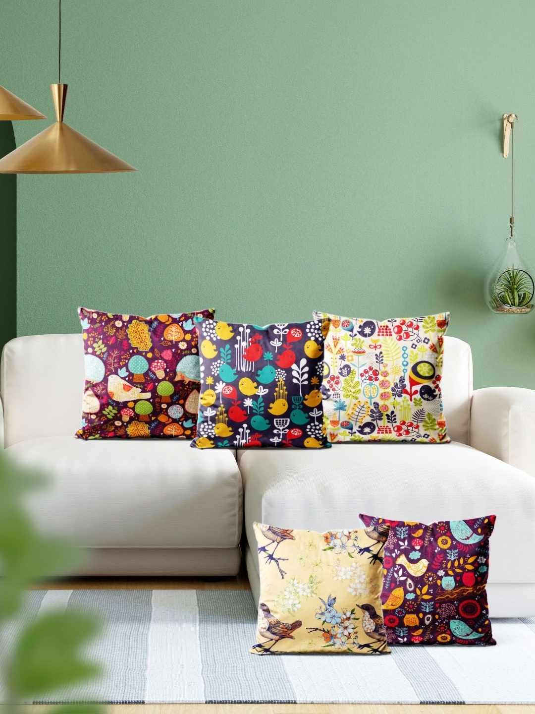 

ArtzFolio Multicoloured Set of 5 Velvet Square Cushion Covers, Multi