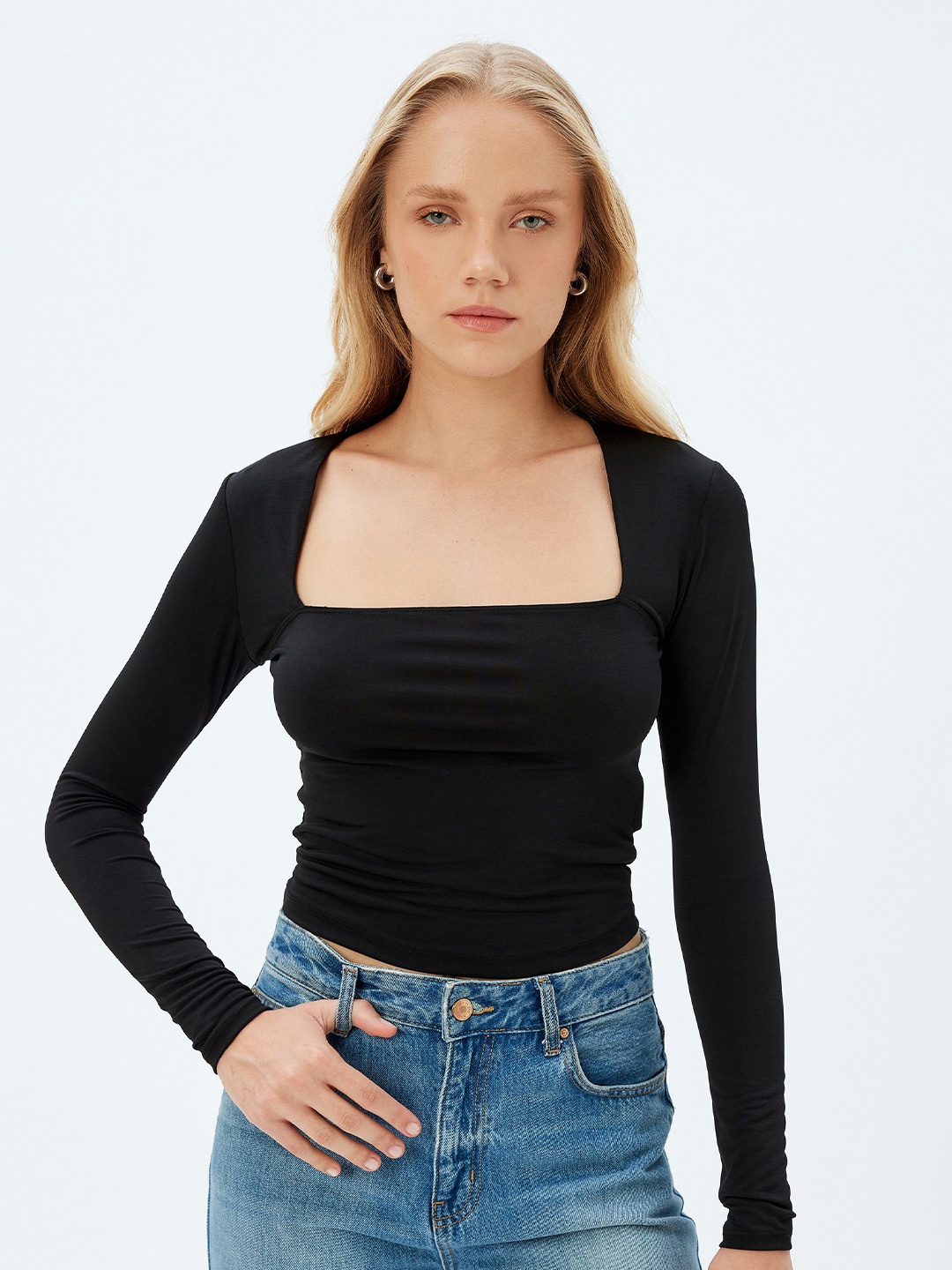 

Koton Square Neck Long Sleeves Crop Top, Black