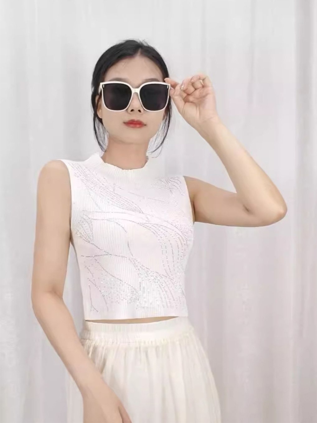 

KPOP Women Abstract Printed Top, White