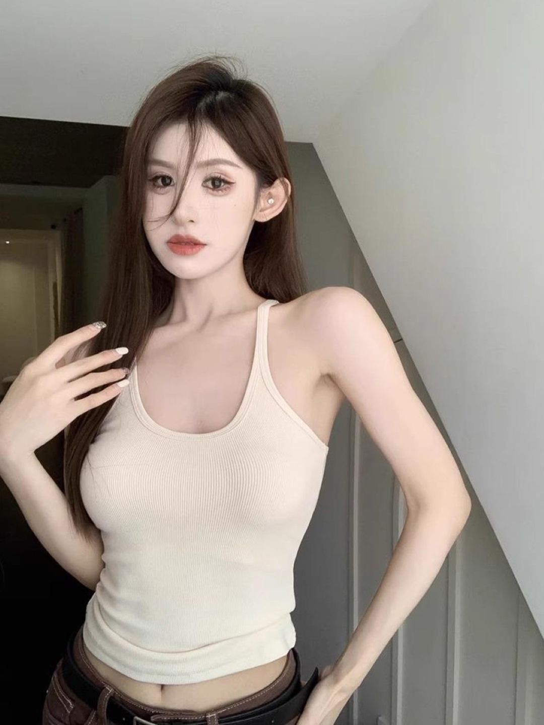 

HERE&NOW Shoulder Straps Cotton Top, Cream