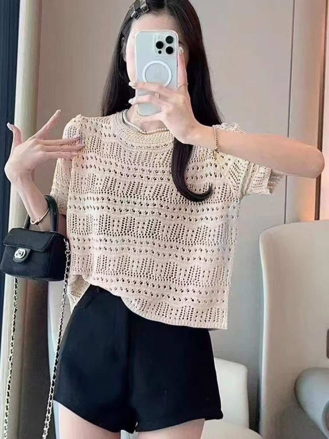 

KPOP Women Round Neck Short Sleeves Top, Khaki