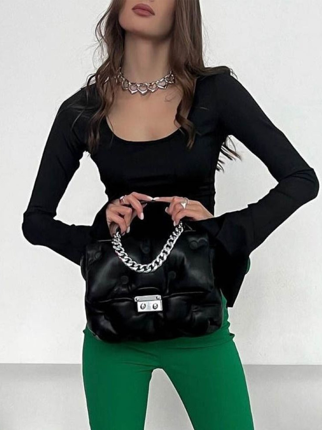 

StyleCast Women Bell Sleeve Solid Crop Top, Black