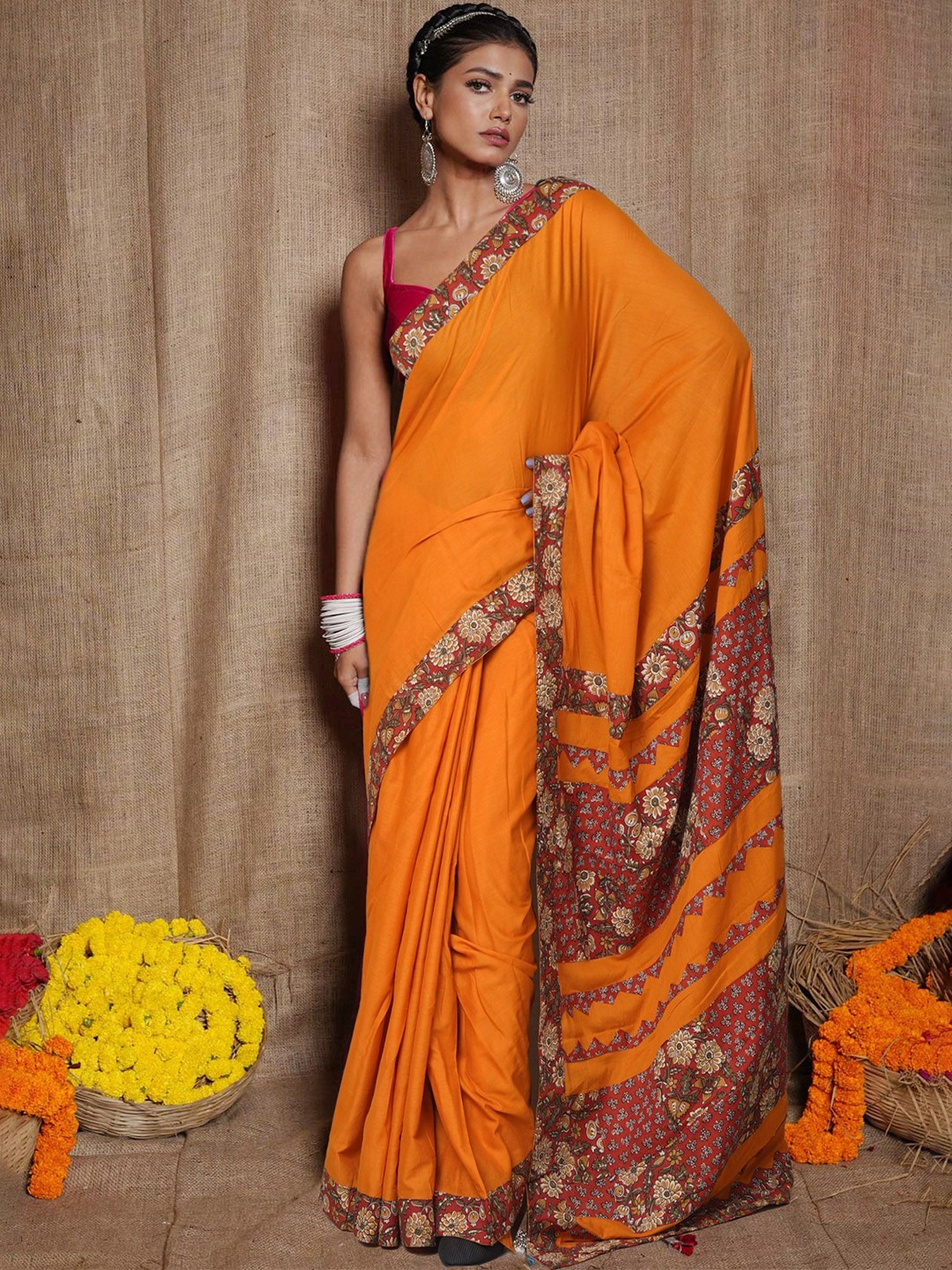 

Unnati Silks Printed Pure Cotton Saree, Yellow
