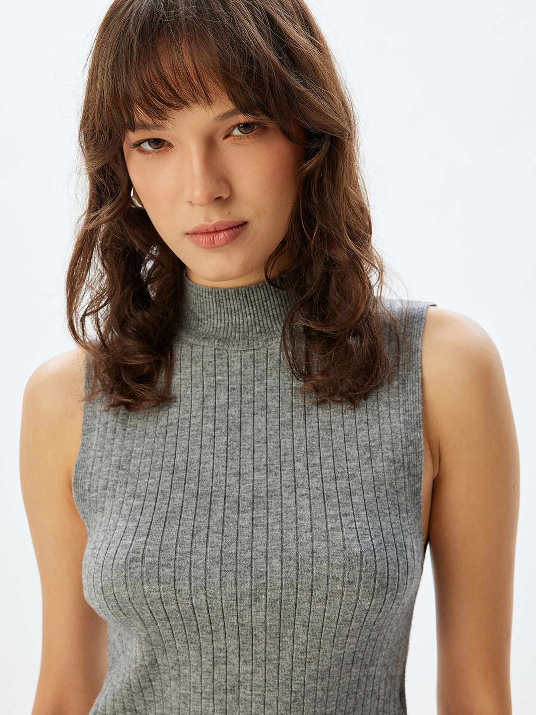 

Koton Women High Neck Sleeveless Top, Grey