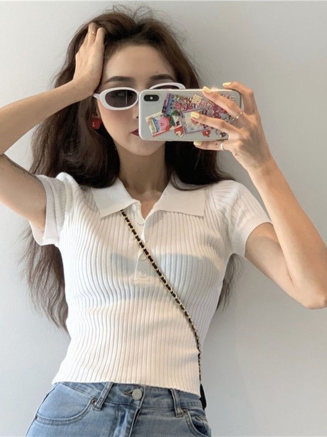 

HERE&NOW Shirt Collar Short Sleeves Top, White