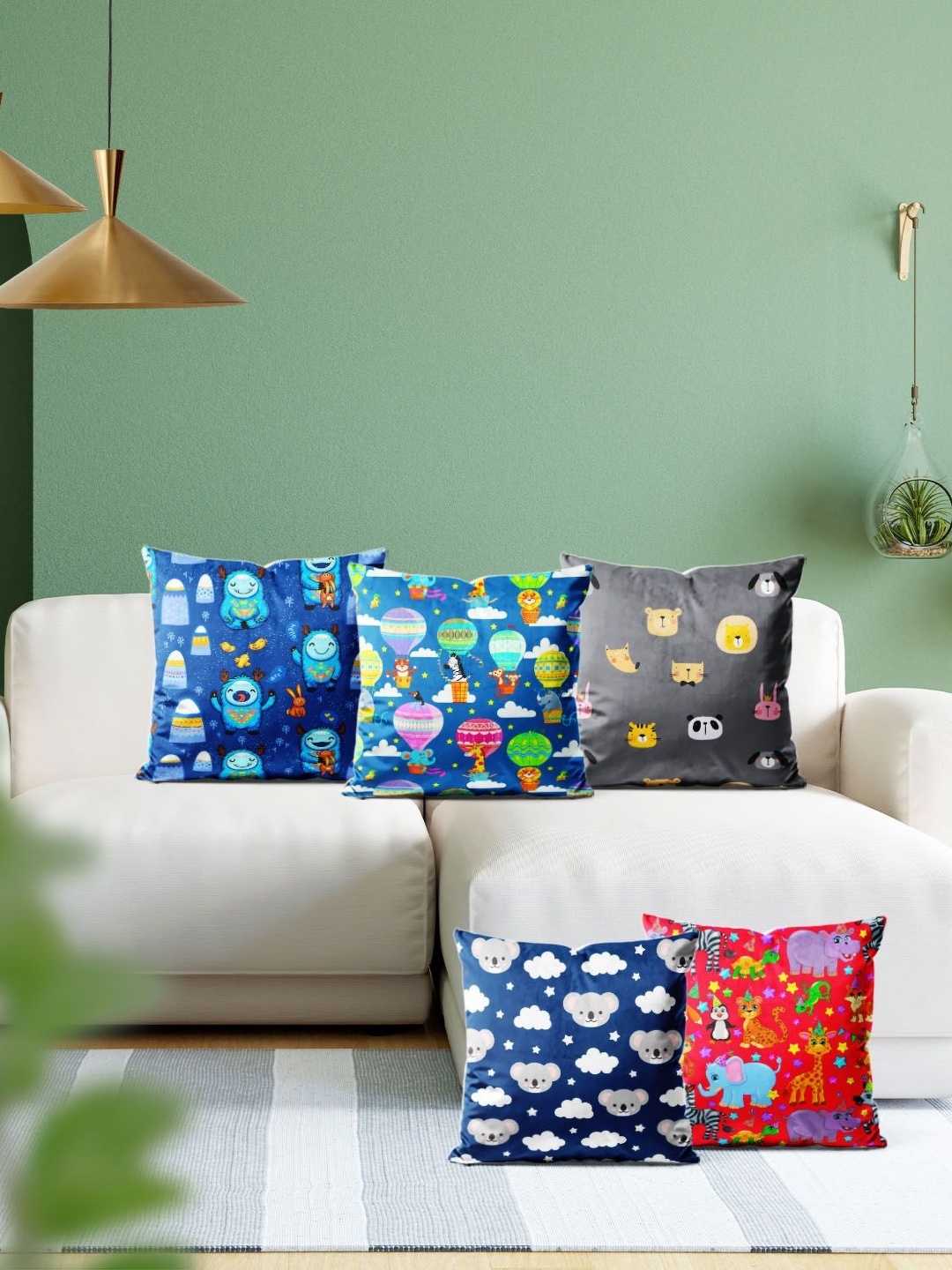 

ArtzFolio Multicoloured Set of 5 Velvet Square Cushion Covers, Multi