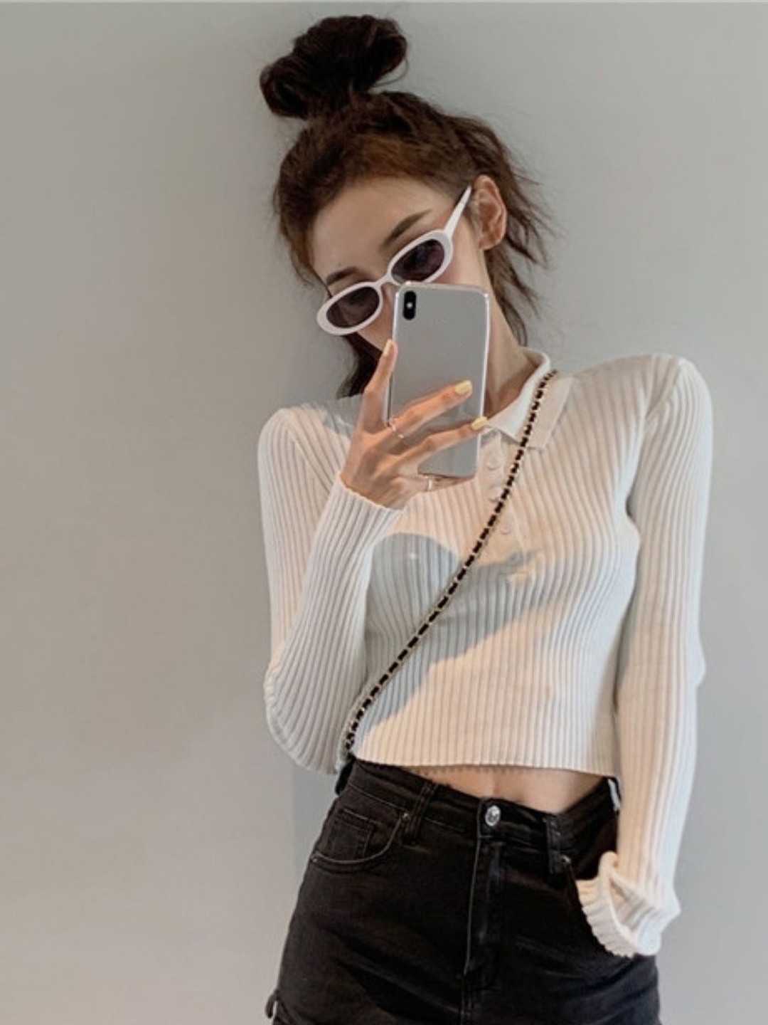 

HERE&NOW Women Shirt Collar Extended Sleeves Top, White