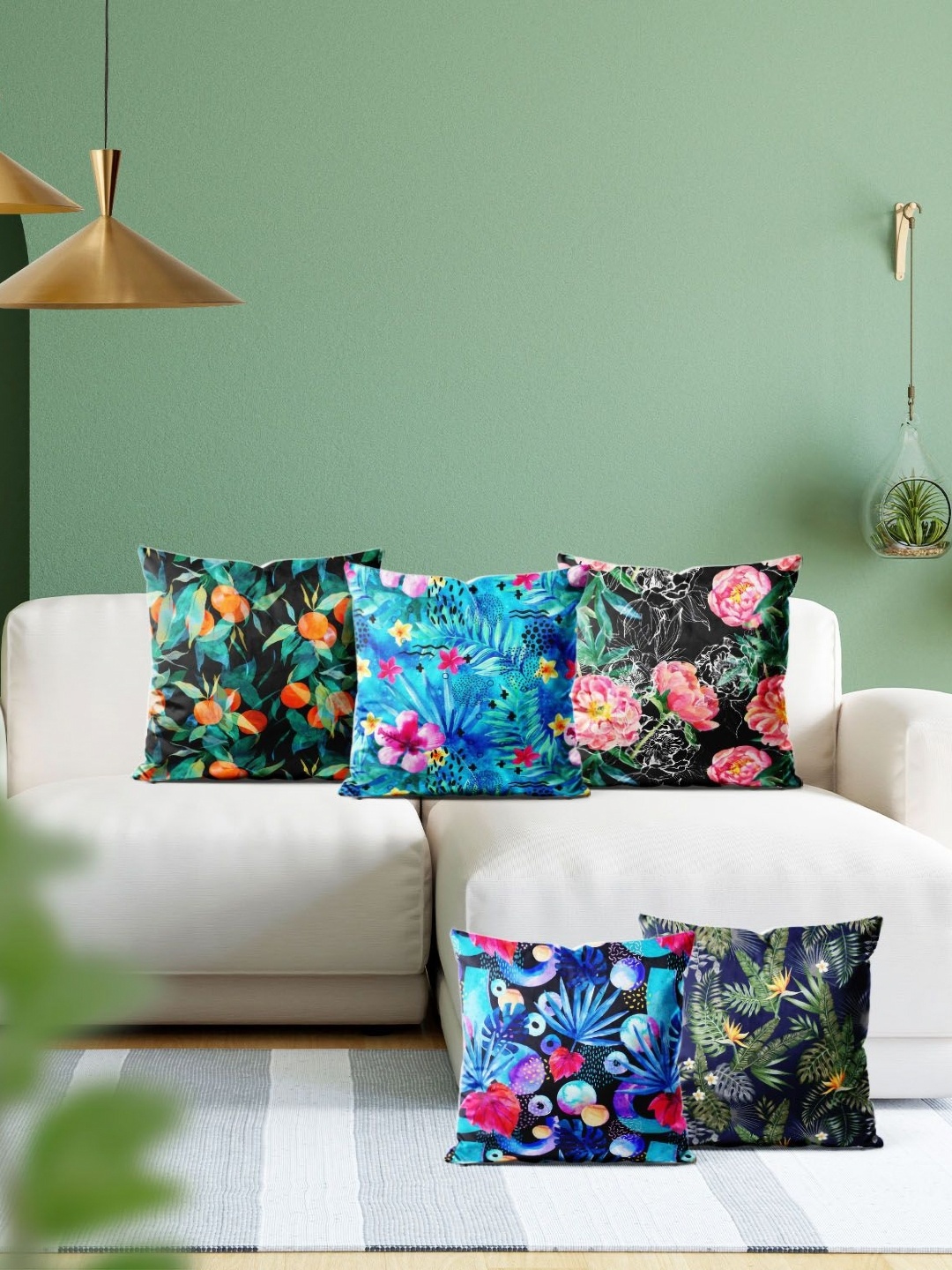 

ArtzFolio Multicoloured Set of 5 Velvet Square Cushion Covers, Multi