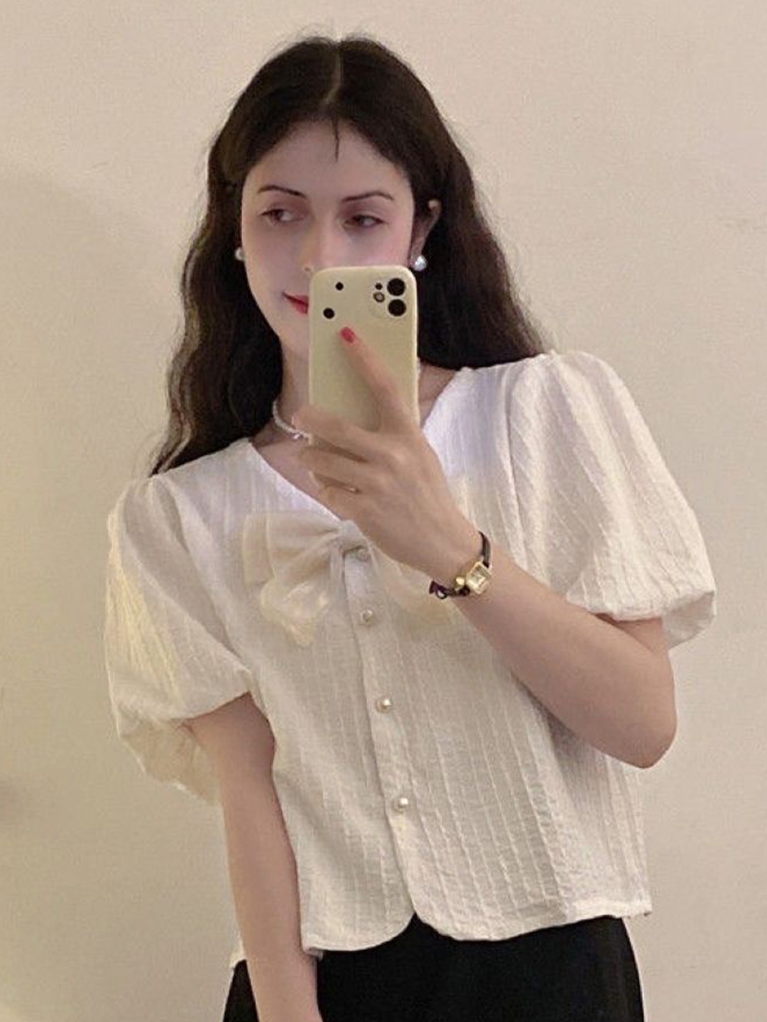 

HERE&NOW Women V-Neck Short Sleeves Top, White
