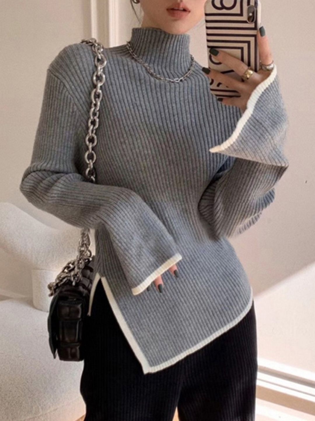 

HERE&NOW High Neck Cotton Top, Grey