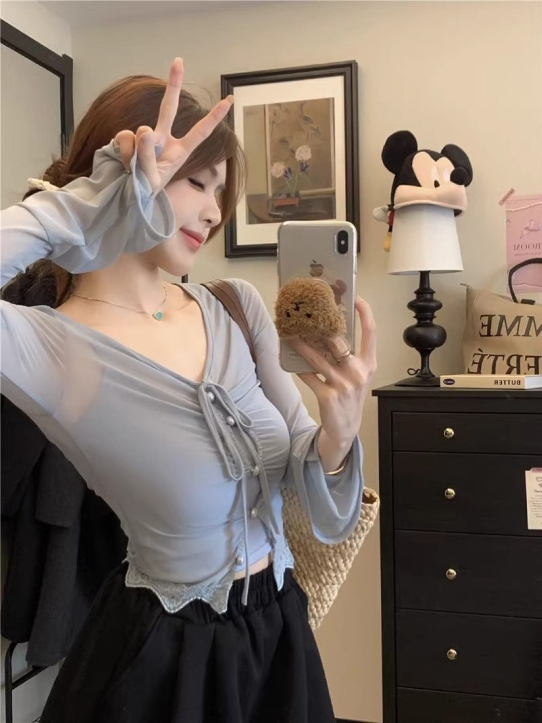 

KPOP V-Neck Regular Top, Grey