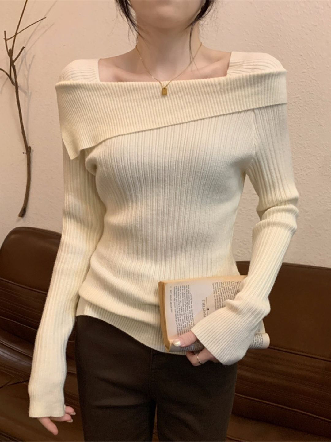 

HERE&NOW Women Square Neck Extended Sleeves Top, Cream
