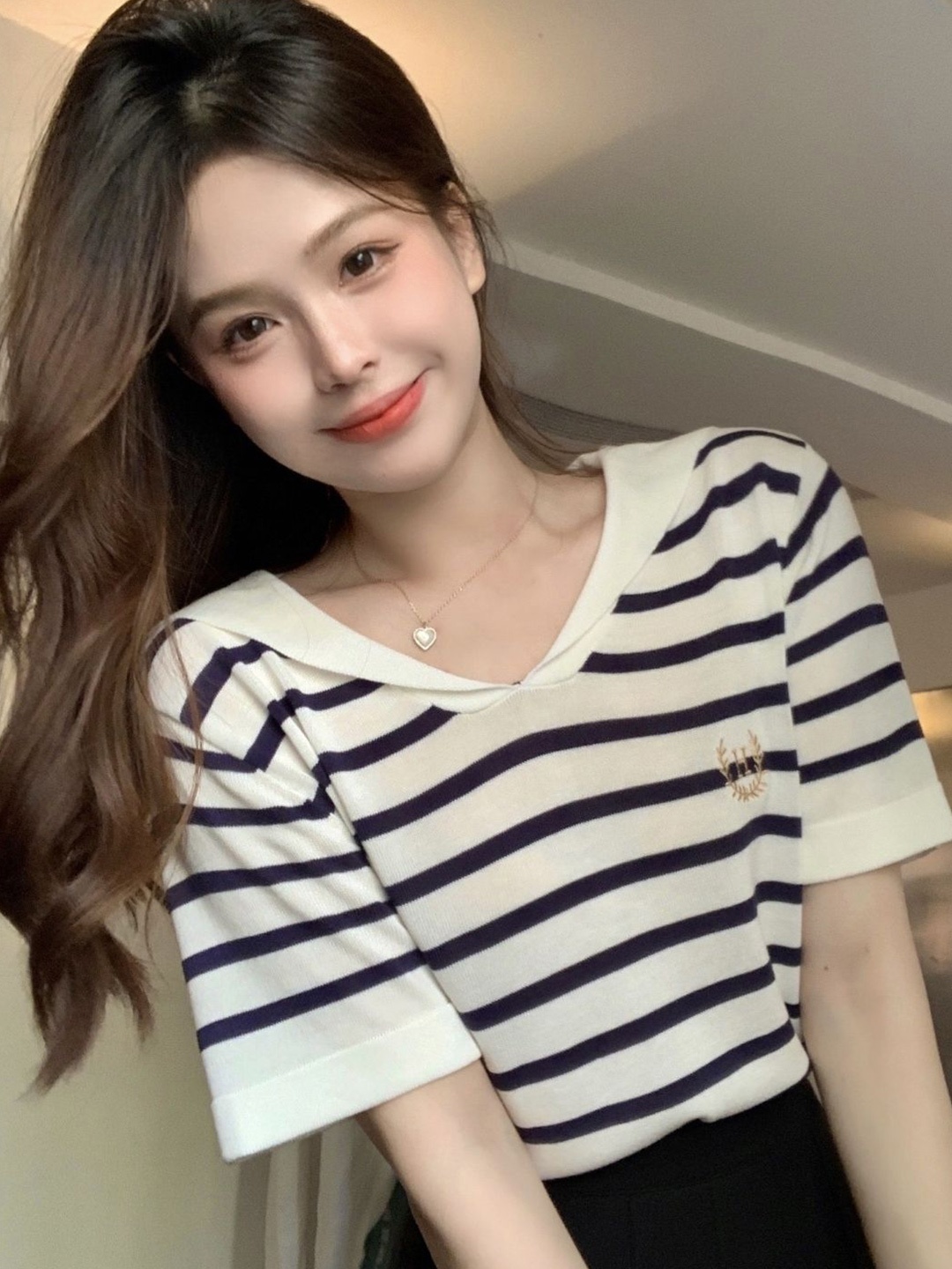 

HERE&NOW Women Striped Top, Black