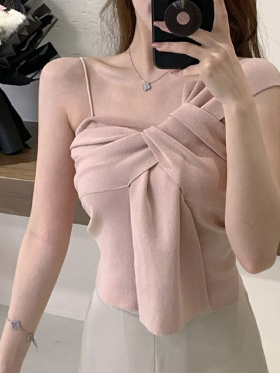 

KPOP Women Shoulder Straps Sleeveless Top, Pink