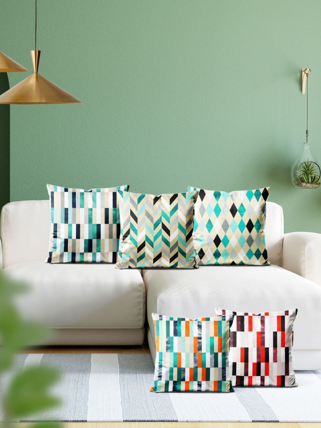 

ArtzFolio Multicoloured Set of 5 Velvet Square Cushion Covers, Multi