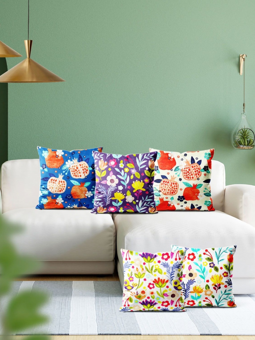 

ArtzFolio Multicoloured Set of 5 Velvet Square Cushion Covers, Multi
