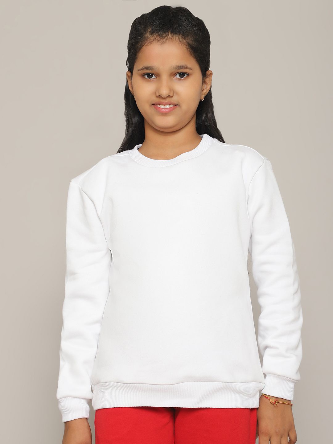 

Rute Girls Cotton Round Neck Long Sleeves Pullover Sweatshirt, White