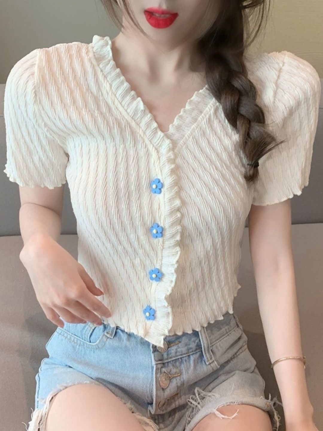 

HERE&NOW Women Vertical Stripes Striped Regular Top, White
