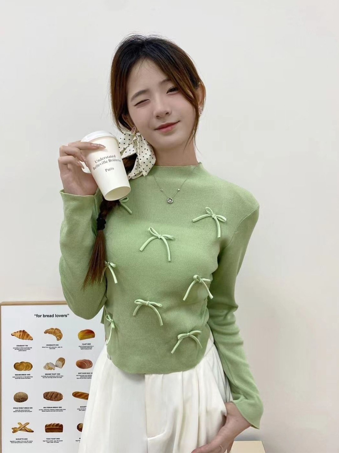 

KPOP Women Long Sleeves Regular Top, Green