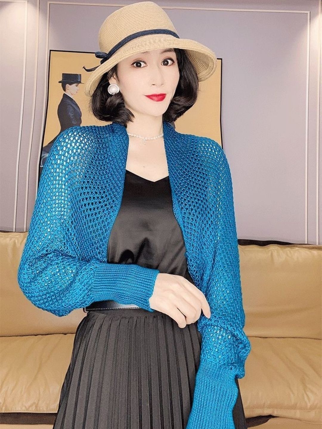 

KPOP Women V-Neck Long Sleeves Top, Teal