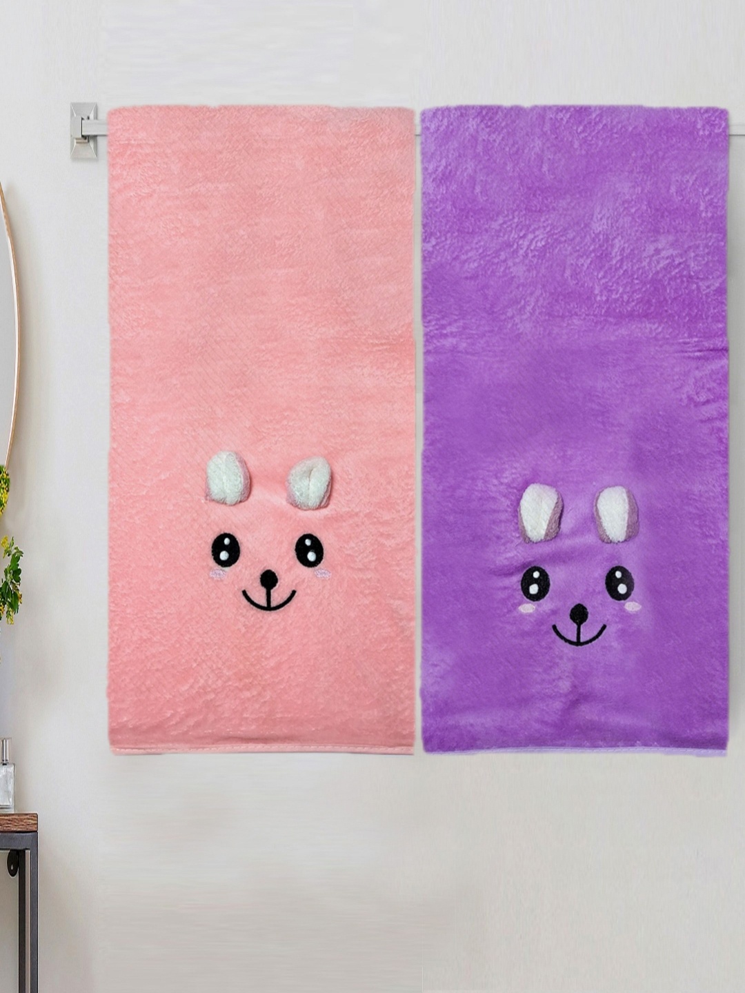 

ANA Kids Pink & Purple 2 Pieces Bunny Face Printed 300 GSM Bath Towels