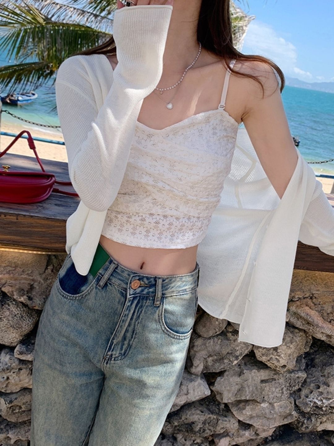 

HERE&NOW Women V-Neck Extended Sleeves Top, White
