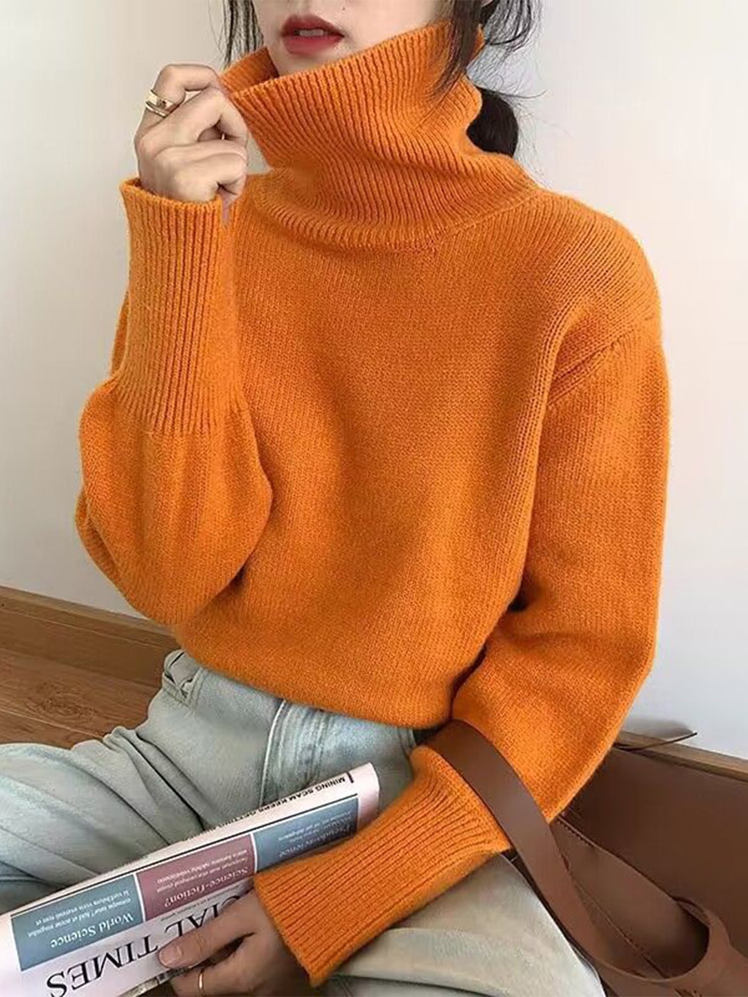 

StyleCast Women Turtle Neck Pullover Sweater, Orange