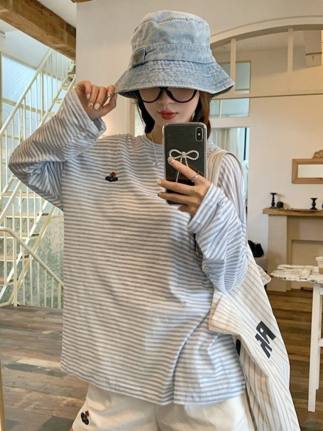 

HERE&NOW Women Horizontal Stripes Striped Regular Top, Blue