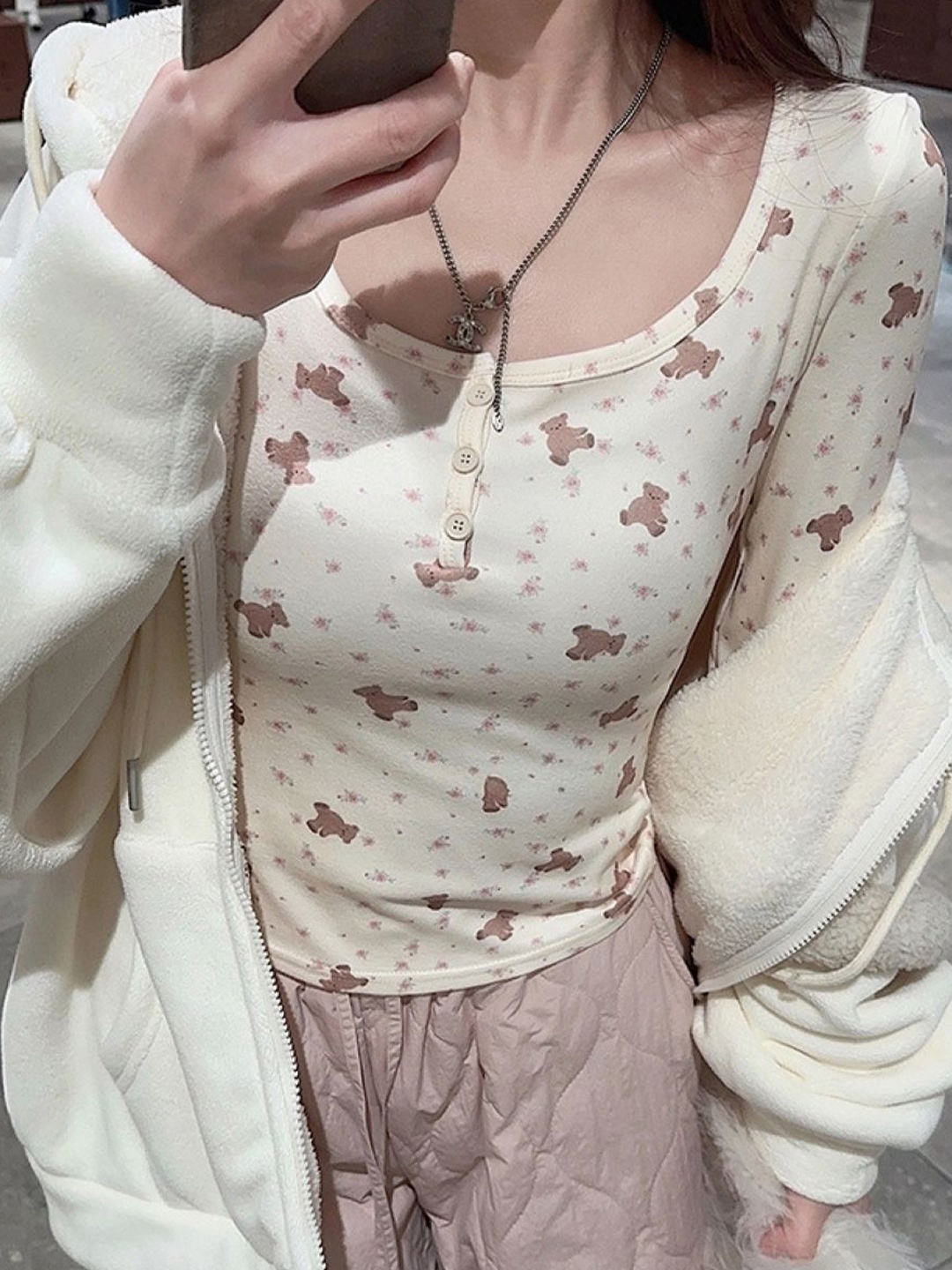 

HERE&NOW Graphic Printed Fitted Top, Cream