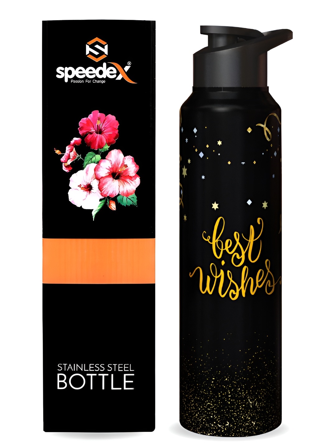 

Speedex Black Typography Printed Stainless Steel Single Wall Vacuum Water Bottle 1L