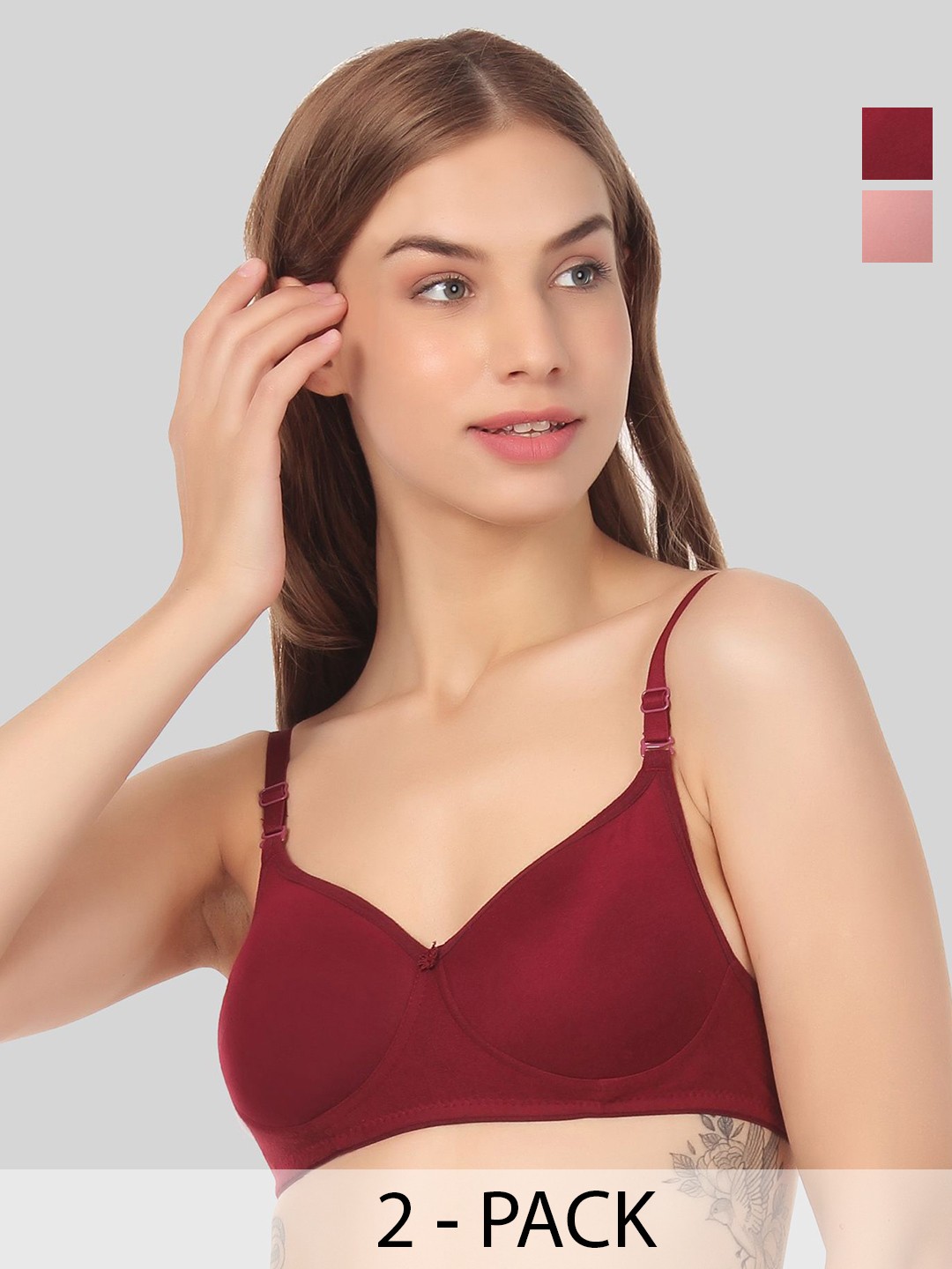 

Designer Bugs Women Pack Of 2 Full Coverage Non-Wired and Non Padded Bra, Rose gold