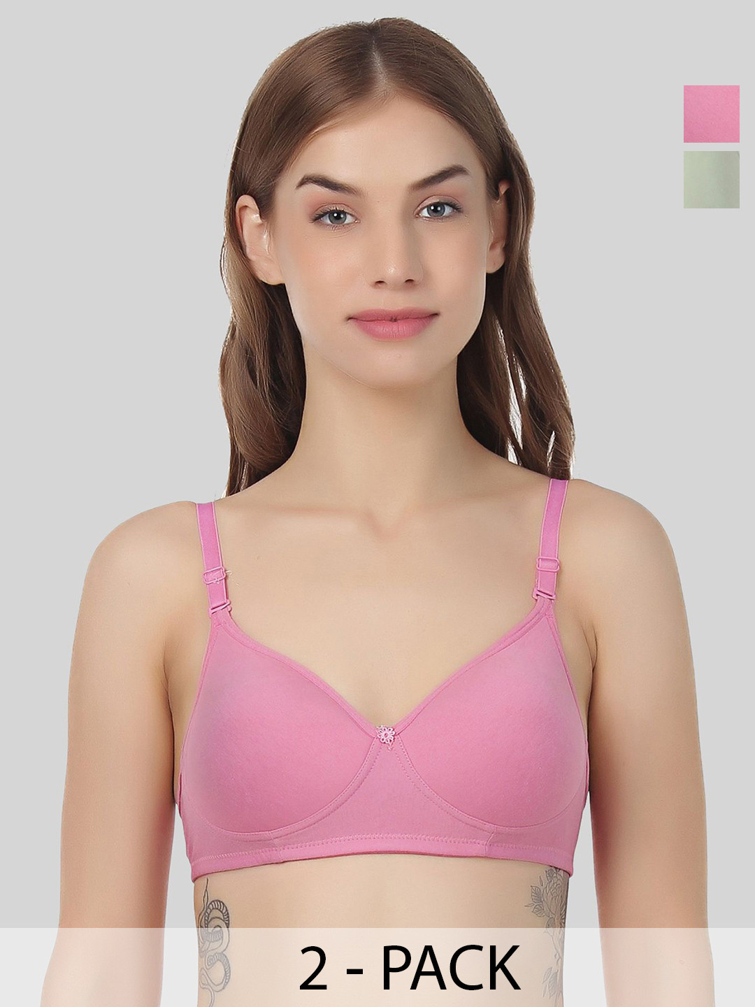 

Designer Bugs Women Pack Of 2 T-Shirt Non Padded Full coverage Bra, Pink