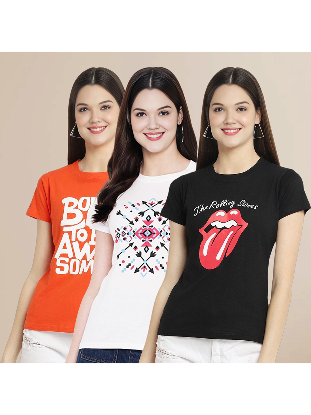 

Metronaut Pack of 3 Typography Printed T-shirt, Black