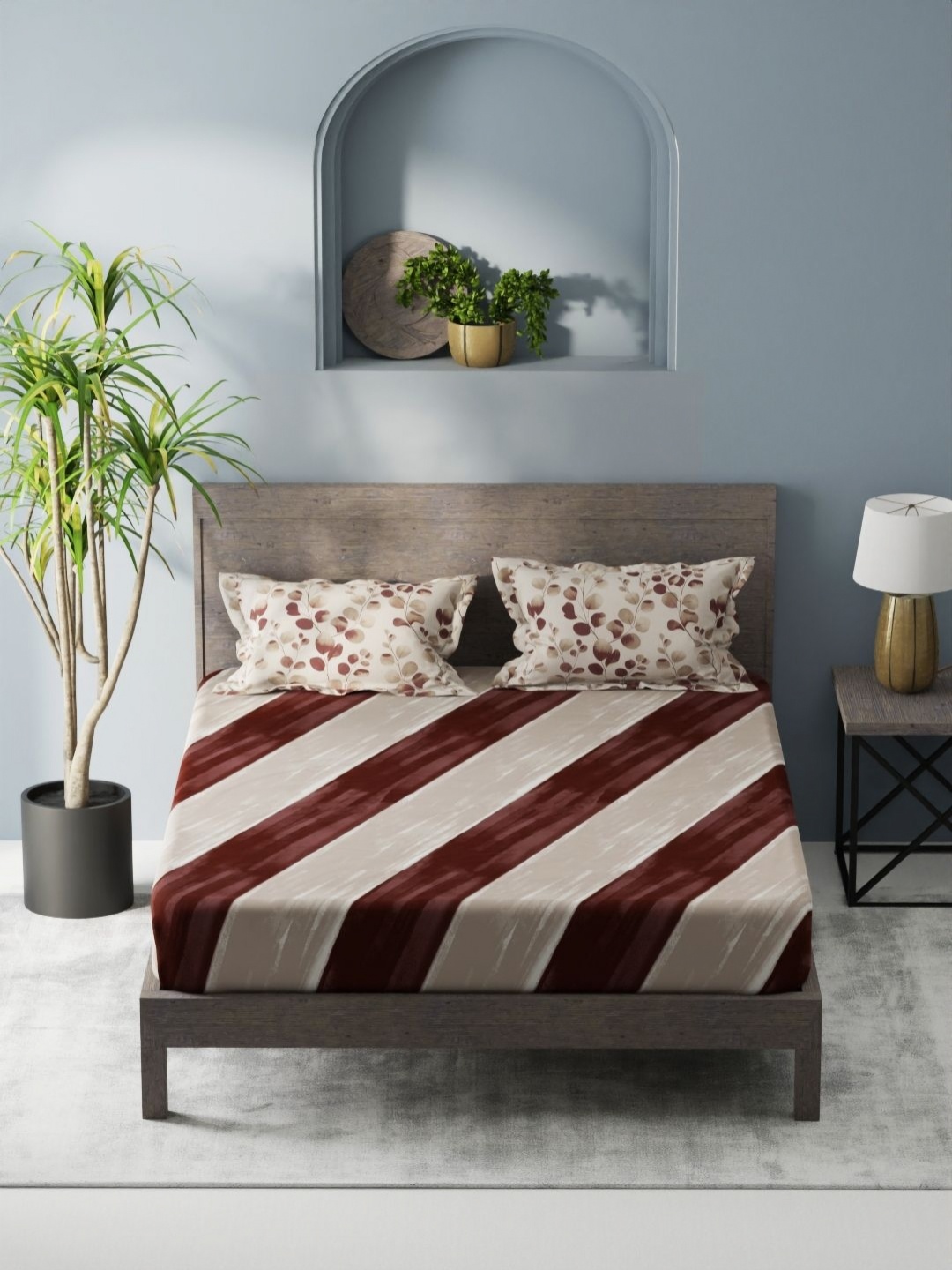 

KOPA Denim Cotton Brown Striped Microfiber 200 TC King Bedsheet Set 2.31 m X 2.54 m