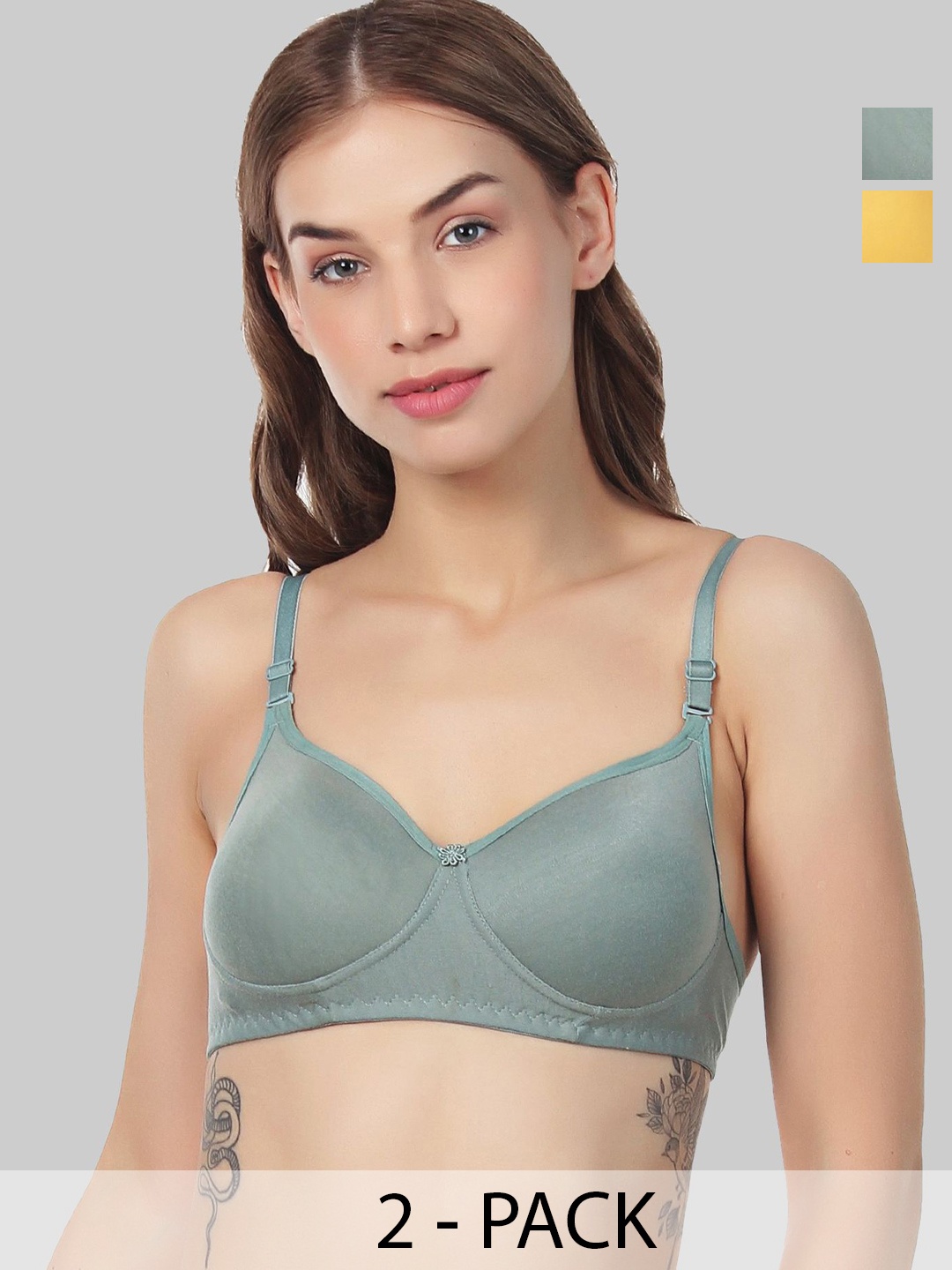 

Designer Bugs Women Pack Of 2 T-Shirt Non Padded Full coverage Bra, Grey