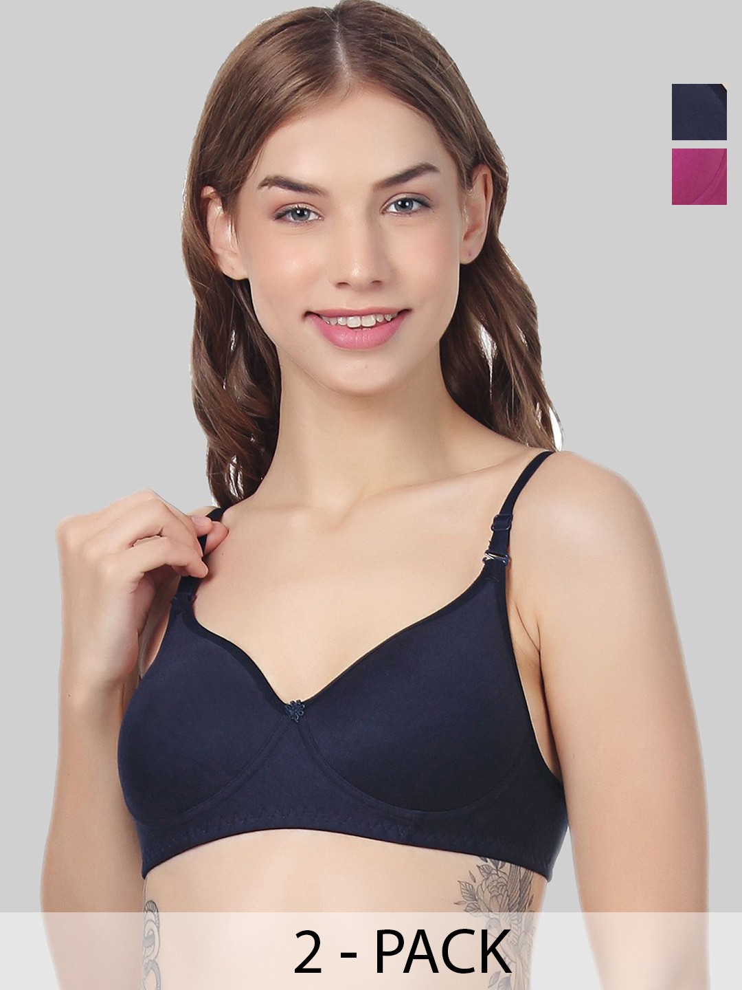 

Designer Bugs Women Pack Of 2 Full Coverage Non-Wired and Non Padded Bra, Navy blue