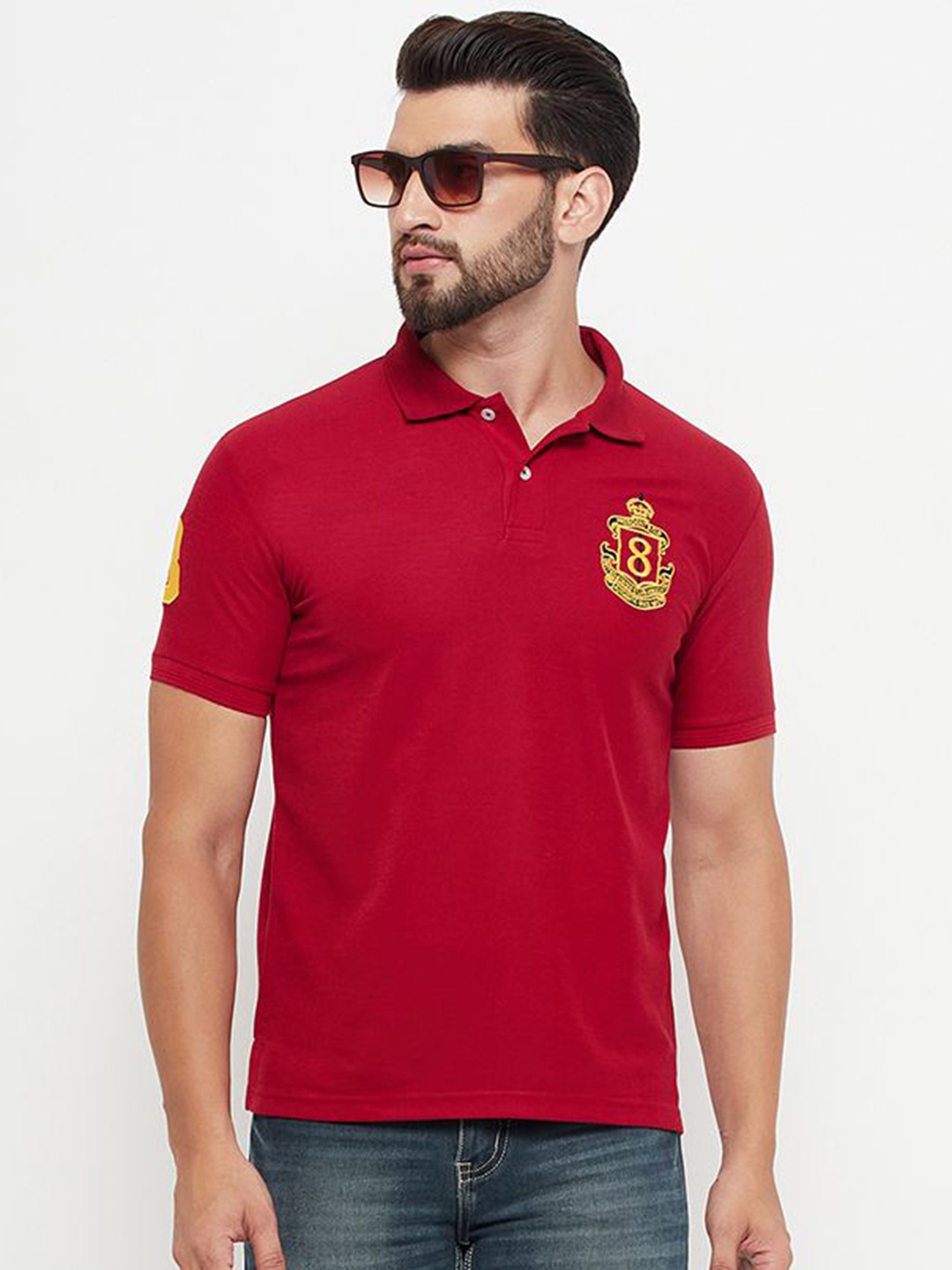 

GET GOLF Polo Collar Applique T-shirt, Maroon