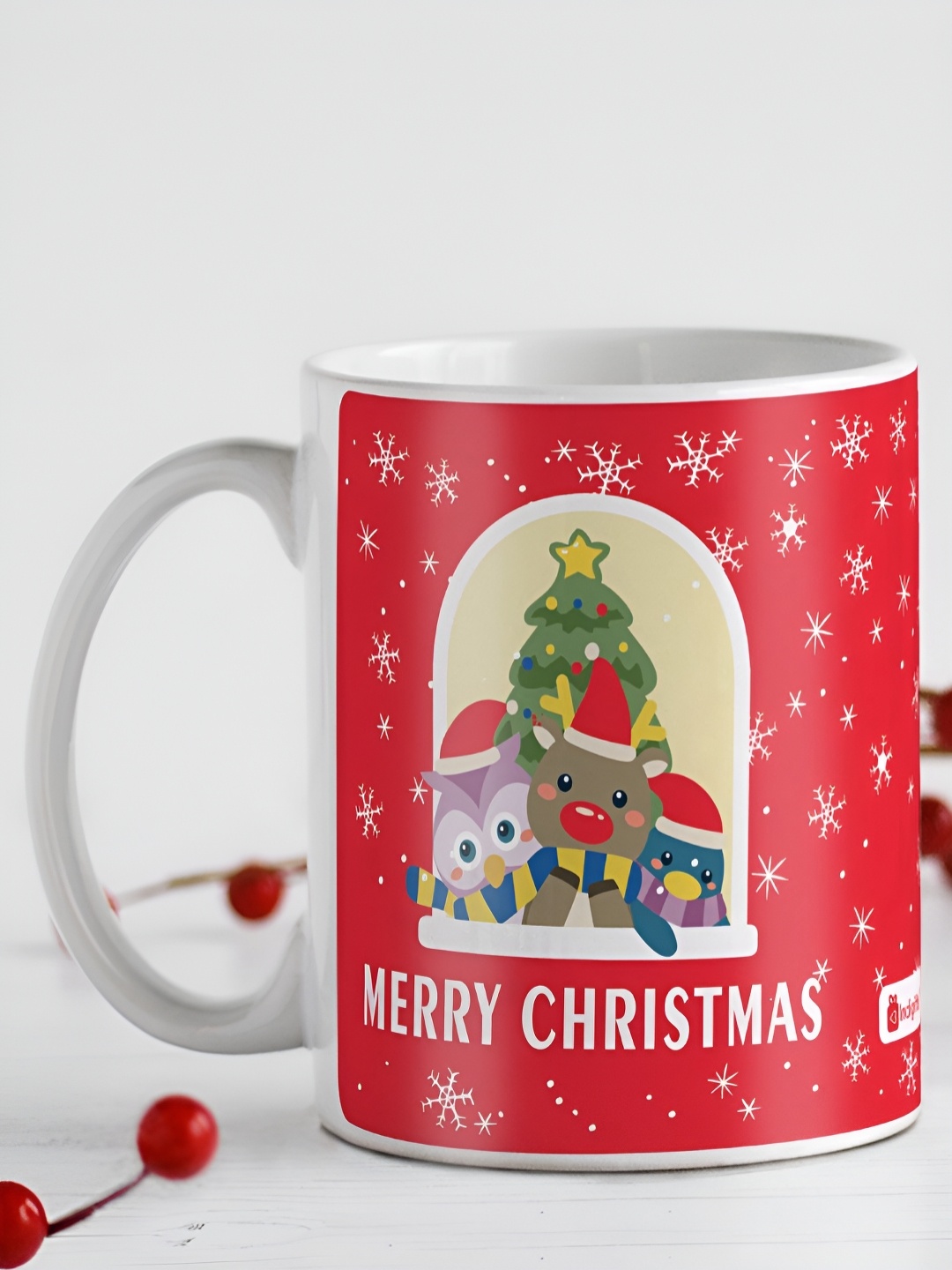 

Indigifts Red & White Printed Ceramic Glossy Mug 330 ml