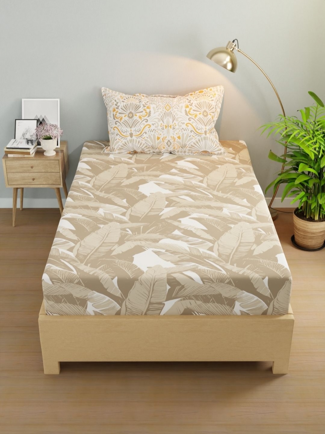 

KOPA Rivera Beige Floral Microfiber 200 TC Single Bedsheet Set 1.50 m X 2.24 m
