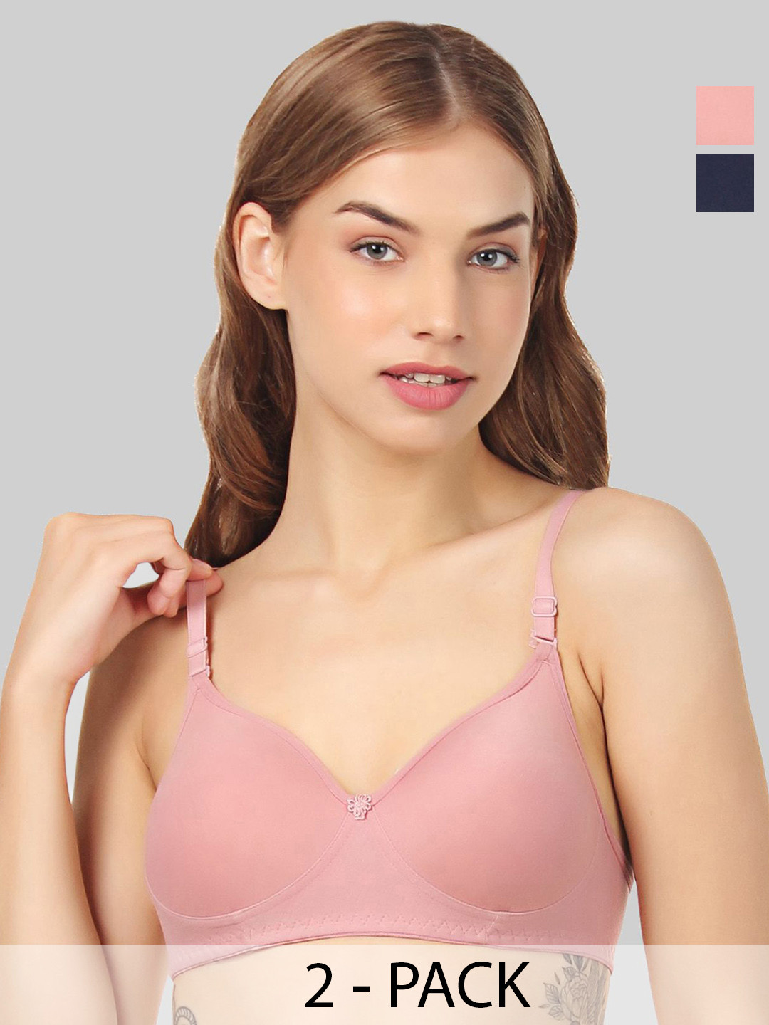 

Designer Bugs Women Pack of 2 Full Coverage T-Shirt Bra, Navy blue